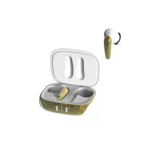 Fones de ouvido AIR Focus ANC com cancelamento de ruído ativo em branco perolado e dourado (fones de ouvido intra-auriculares sem fio)